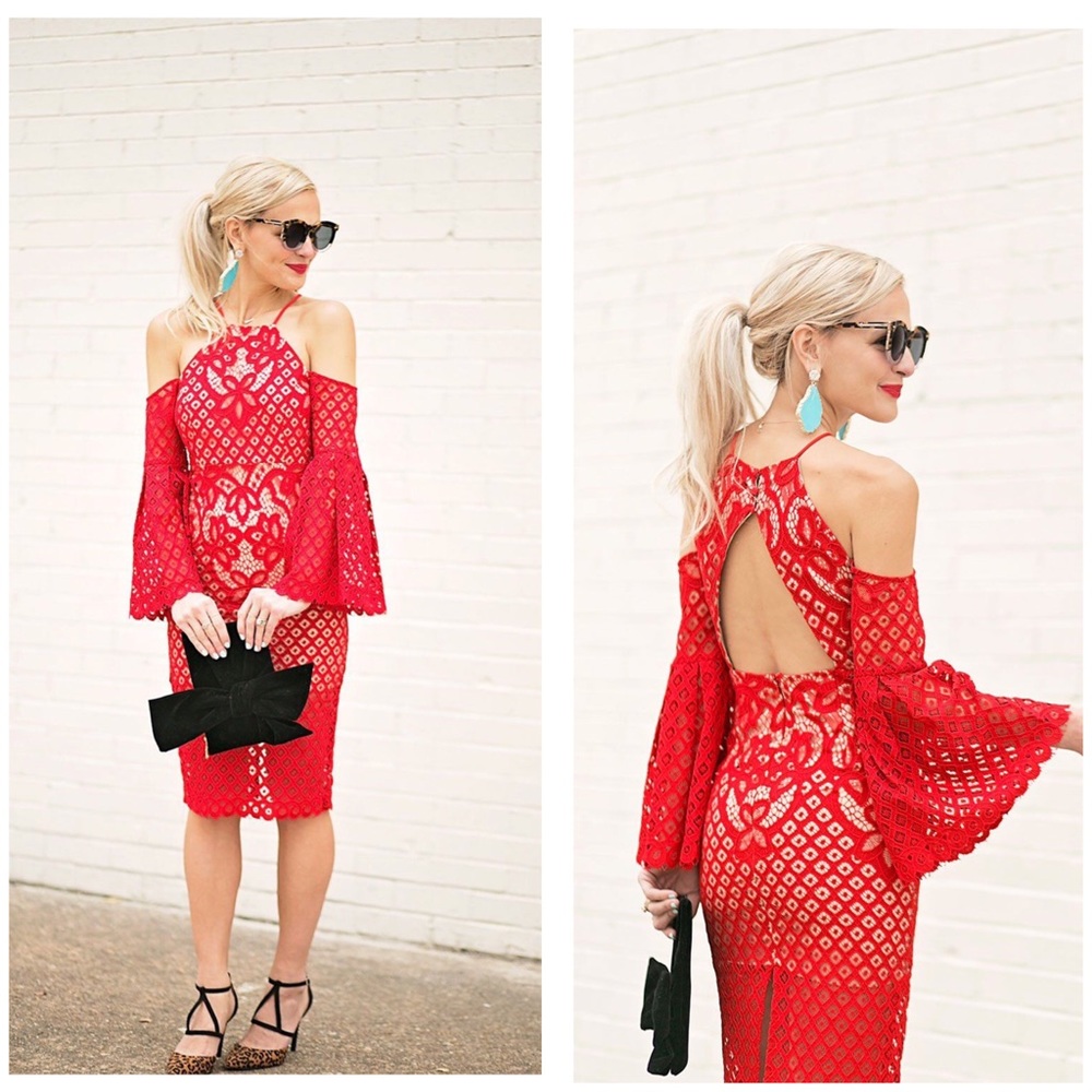 Sold • lace cold shoulder fluted sleeve dress - Picture 1 of 5